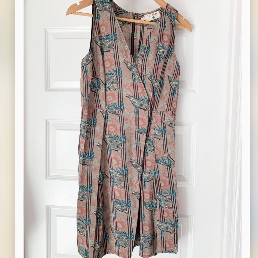 Cotèlac Pink Abstract Design Button Wrap Dress Size 0